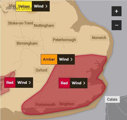 Storm Eunice red warning map