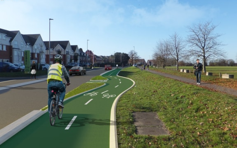 An artists impression of a potential new cycleway on Woodlands Avenue in Woodley