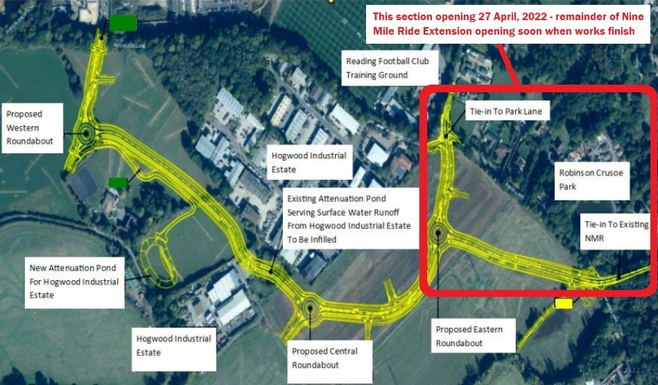 A map showing the Nine Mile Ride extension 