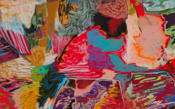 Image showing a section of colourful abstract painting SMILLLLEEEE by Rachel Jones