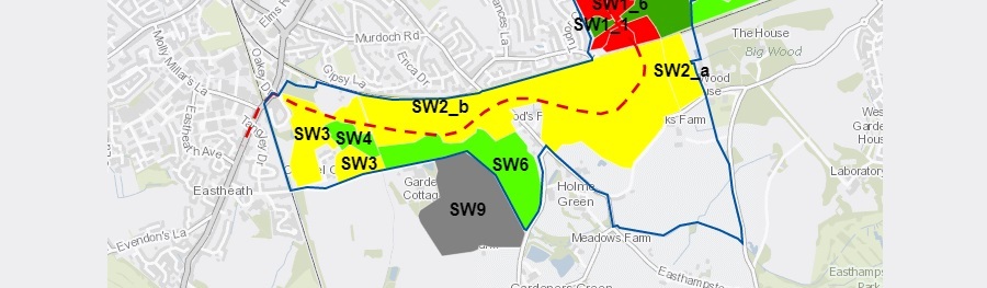 overhead map showing location of South Wokingham major development (land south of railway only)