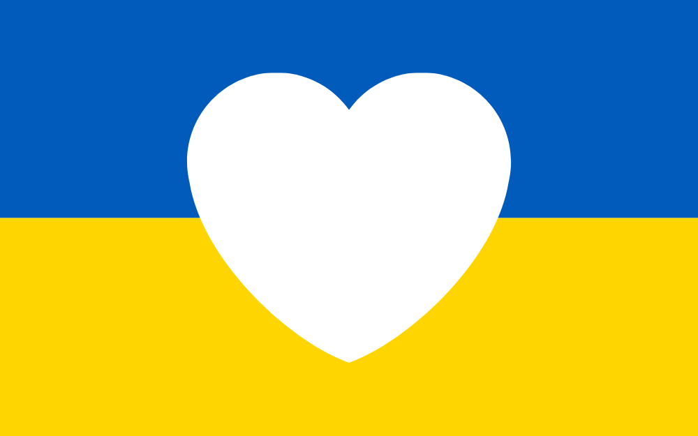 A Ukraine flag with a heart in the middle