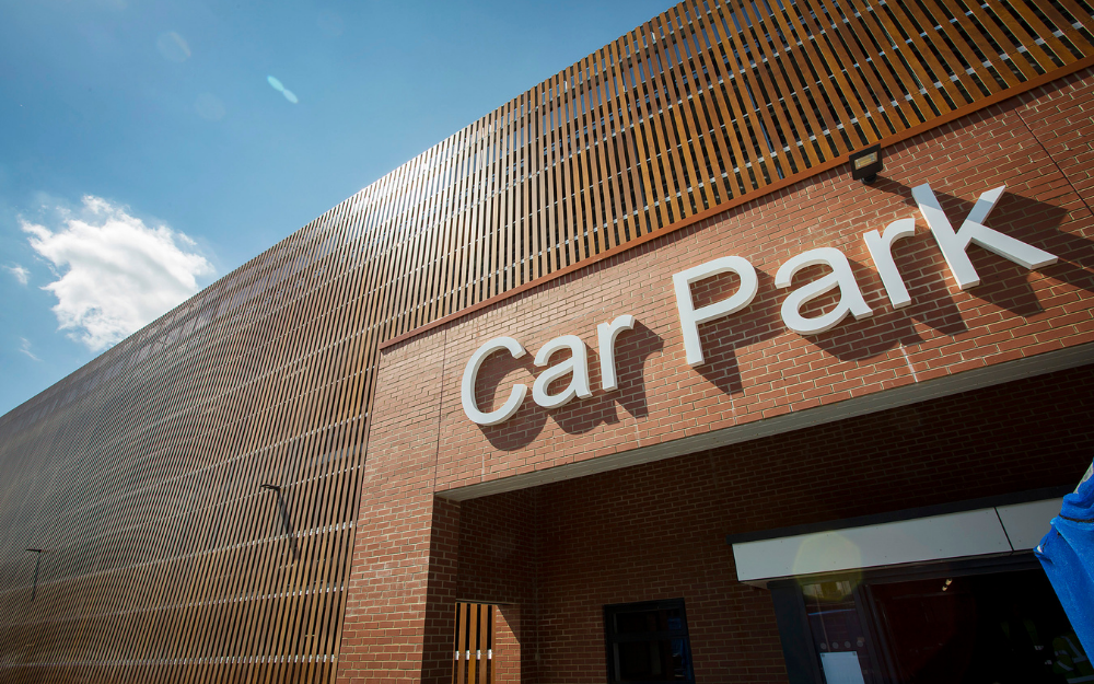 The carnival multi-storey car park entrance in wokingham town centre