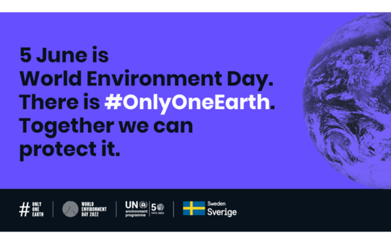 A banner on World Environment Day. Text reads 5 June is World Environment Day. There is #OnlyOneEarth. Together we can protect it. 