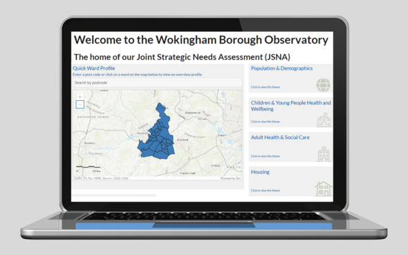 Laptop showing the Wokingham Borough Observatory website