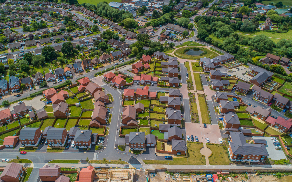 A new housing development shown from the air