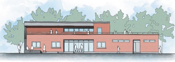 Artists' impression of the new, modern looking proposed cricket pavilion at Arborfield major development