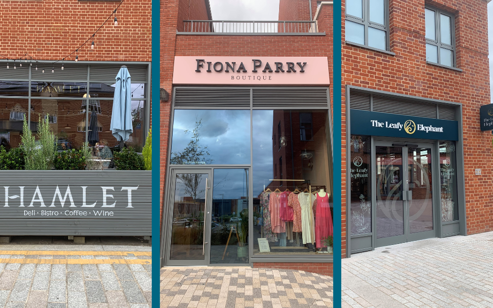 The premises frontages for Hamlet restaurant, Fiona Parry Boutique womenswear and Leafy Elephant bar