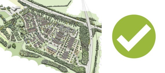 aerial view of plans for Toutley East care home with a green tick next to it