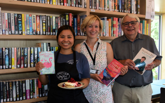 Cllr Sarah Kerr and Cllr Laurence James at the Shinfield Micro library