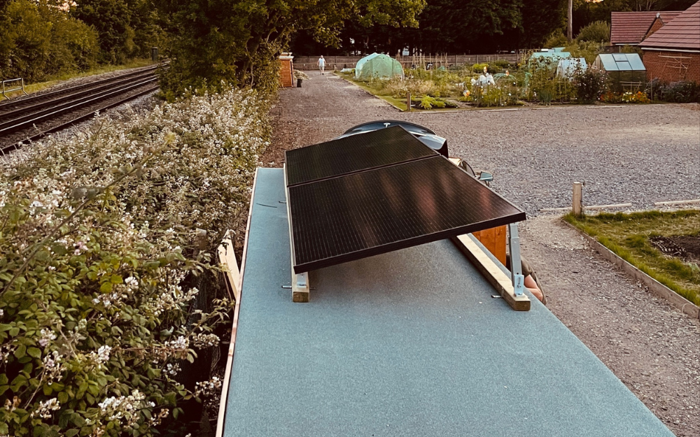 The solar panels on top of the sheds at Ifould allotments in Wokingham