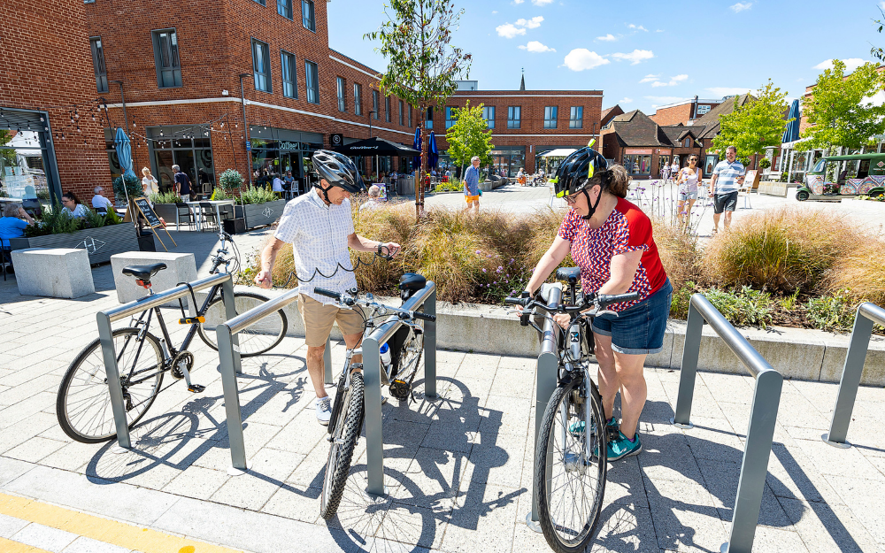 Cyclists lock up their bikes in Wokingham town centre