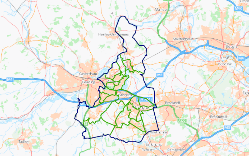 A map of political wards in Wokingham borough