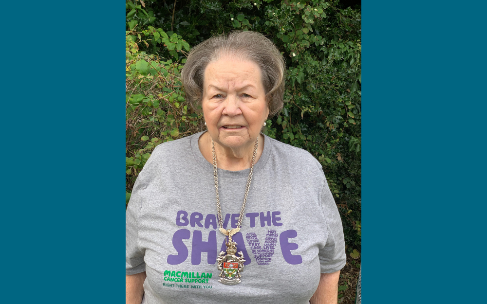 Deputy Mayor Cllr Beth Rowland in her Macmillan Cancer Support t-shirt before her head shave