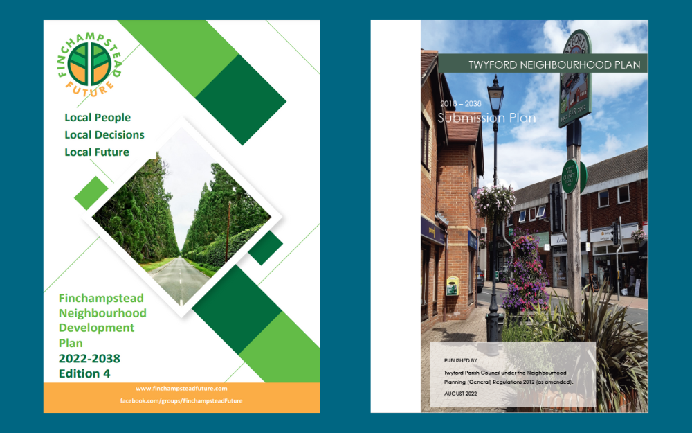 THe front covers of the Finchampstead and Twyford neighbourhood plan documents