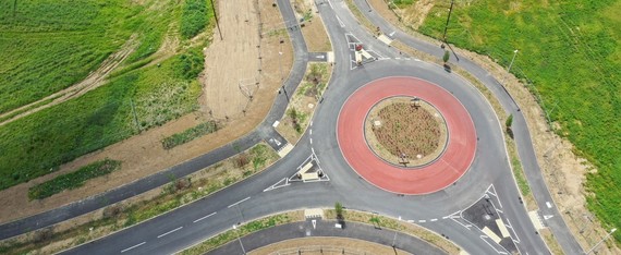 aerial view of a roundabout on Nine Mile Ride Extension