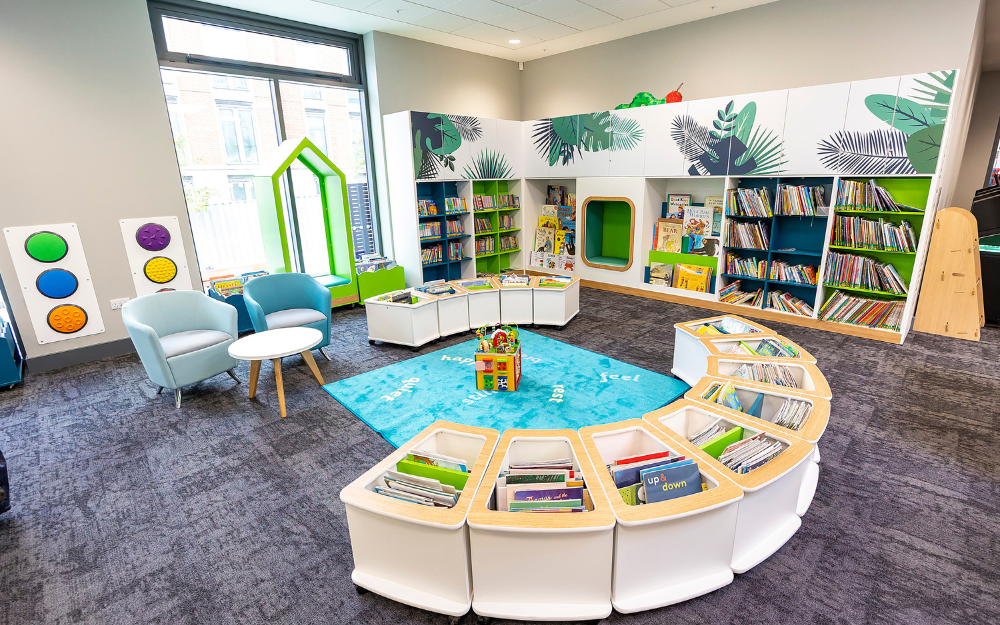 Children's seating and books at the new Wokingham Library