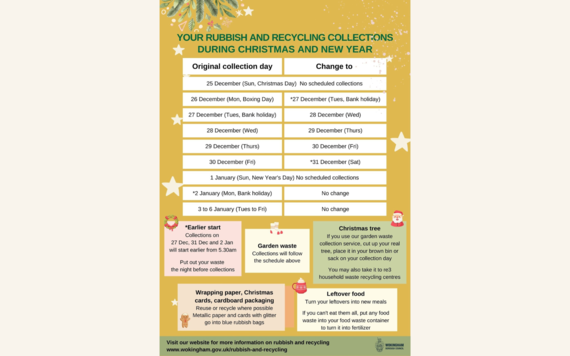 A poster of Christmas and New Year waste collection schedule