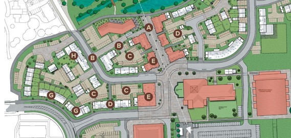 revised layout view of the proposed Arborfield district centre (December 2022)