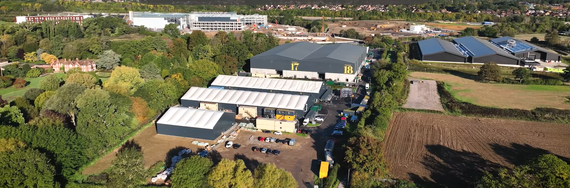 aerial view of Shinfield Studios as construction progresses in October 2022