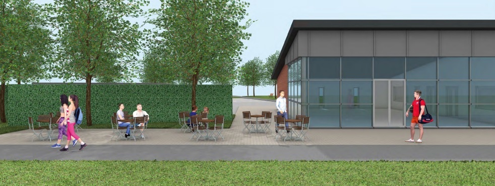 Artists' impression of the proposed sports pavilion off Hyde End Lane near Three Mile Cross and Shinfield