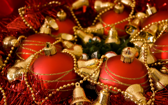 Some red Christmas baubles