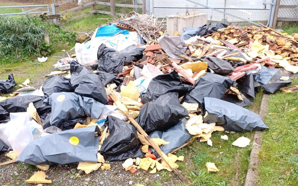 A huge pile of black bags a builders rubbish, fly-tipped in Shinfield late last year