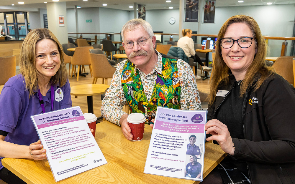 Cllr David Hare with Amy-Jayne Cheale (general manager at Loddon Valley Leisure Centre) and Kirsty Beck from the Breastfeeding Network
