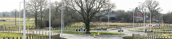 A roundabout with a tree in the centre on the new Eastern Gateway at South Wokingham