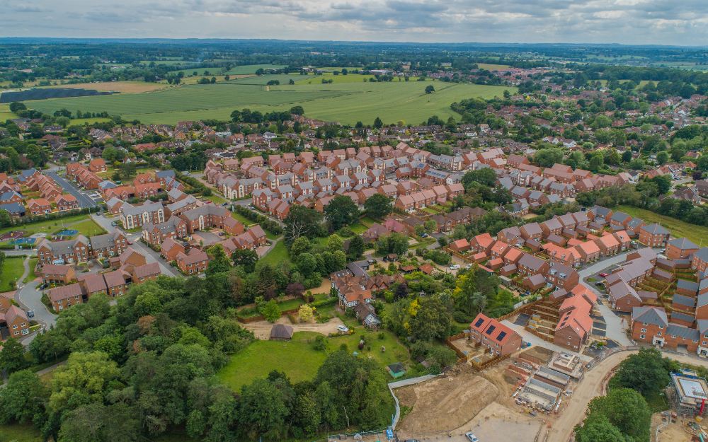Housing and countryside from above in Wokingham Borough