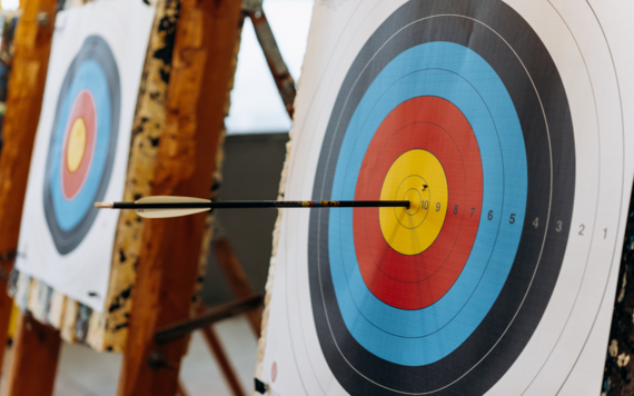 A close-up of two archery targets