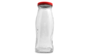 A glass bottle with a cap on
