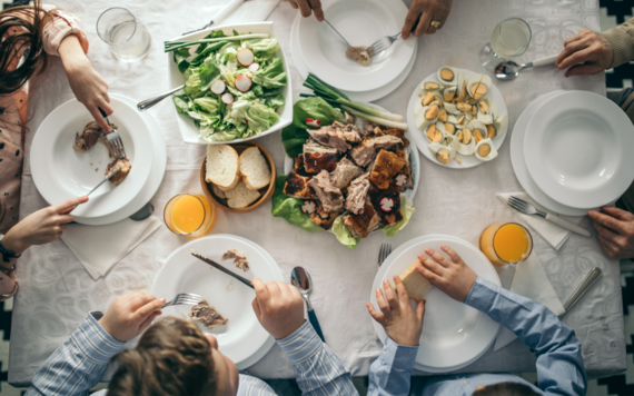 A top view of a Easter meal table