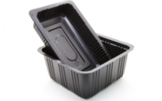 Two black plastic trays