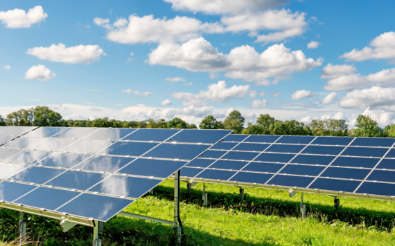 Solar panels in a countryside field