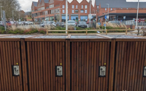 A photograph of four bike lockers at Carnival Hub