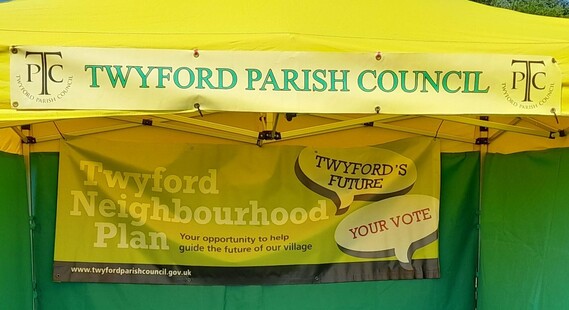 A Twyford Neighbourhood Plan information stand and gazebo