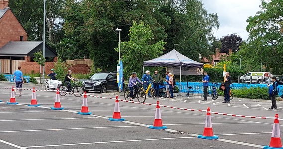 Group of cyclists trying out e-bikes