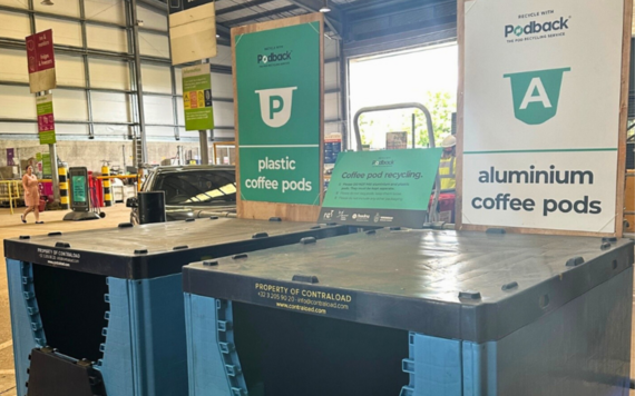 Two Podback collection containers at a re3 recycling centre