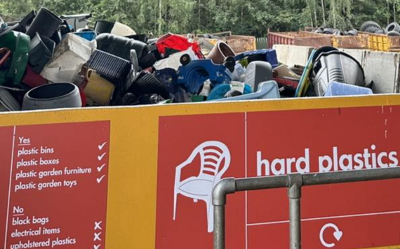 A close-up of the skip for hard plastic at re3 recycling centre