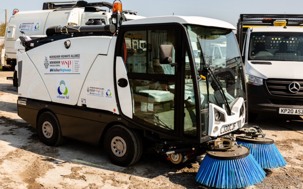 Street sweeping vehicle at the council's depot