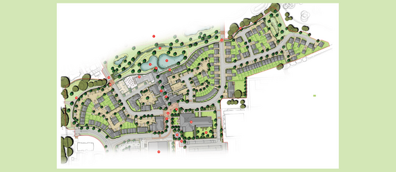 revised technical plan showing the district centre proposal from overhead (August 2023)