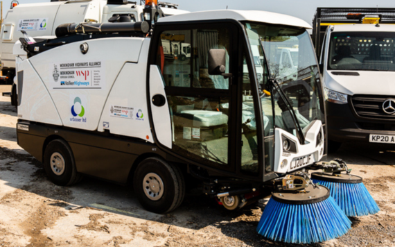 A street cleaning vehicle