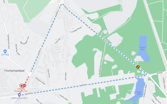 Map showing road closure and diversion route