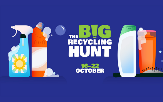 Image shows icons of plastic bottles to support The Big Recycling Hunt Week