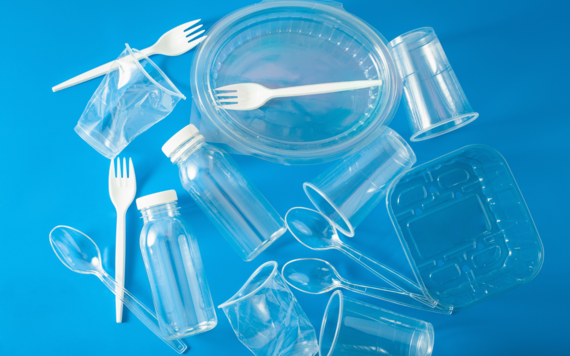 Plastic cups, cutlery and bowls