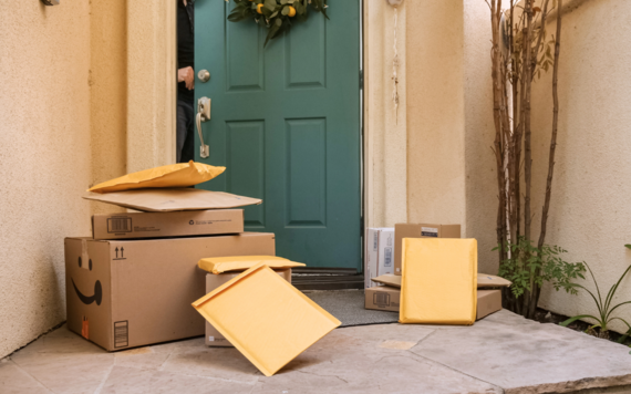 Boxes and packages of deliveries on the doorstep