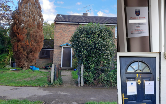 Collage of closure notices and front doors when properties were shut down to prevent cuckooing