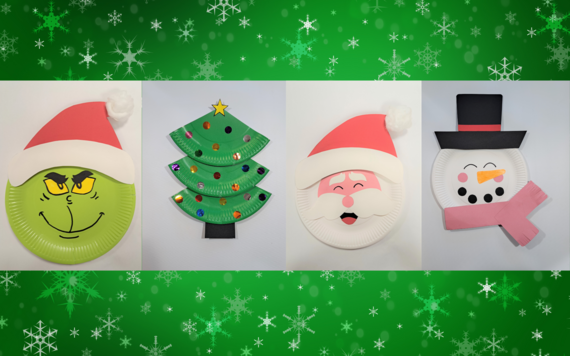 Images of Christmas crafting packs - Grinch, Christmas tree, Santa and Snowman