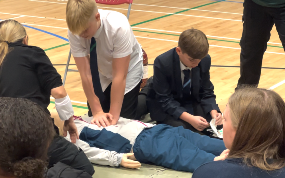 Children carry out CPR on a dummy during the Operation Sceptre sessions